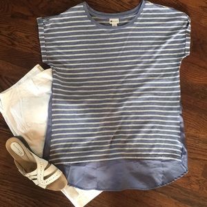 Mixed material cap sleeve blouse
